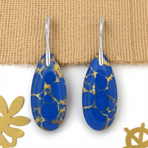 🆕️Mystical Blue Imperial Jasper Drop Earrings Trendy Casual Style Boho Chic 🌟 - Picture 10 of 14